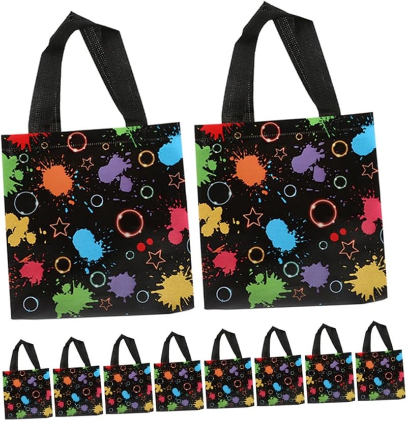 أكياس هدايا غير منسوجة من النيون بمقابض 10 قطع، أكياس حلوى لحفلات الأطفال لأعياد الميلاد وهالوين - Image 1